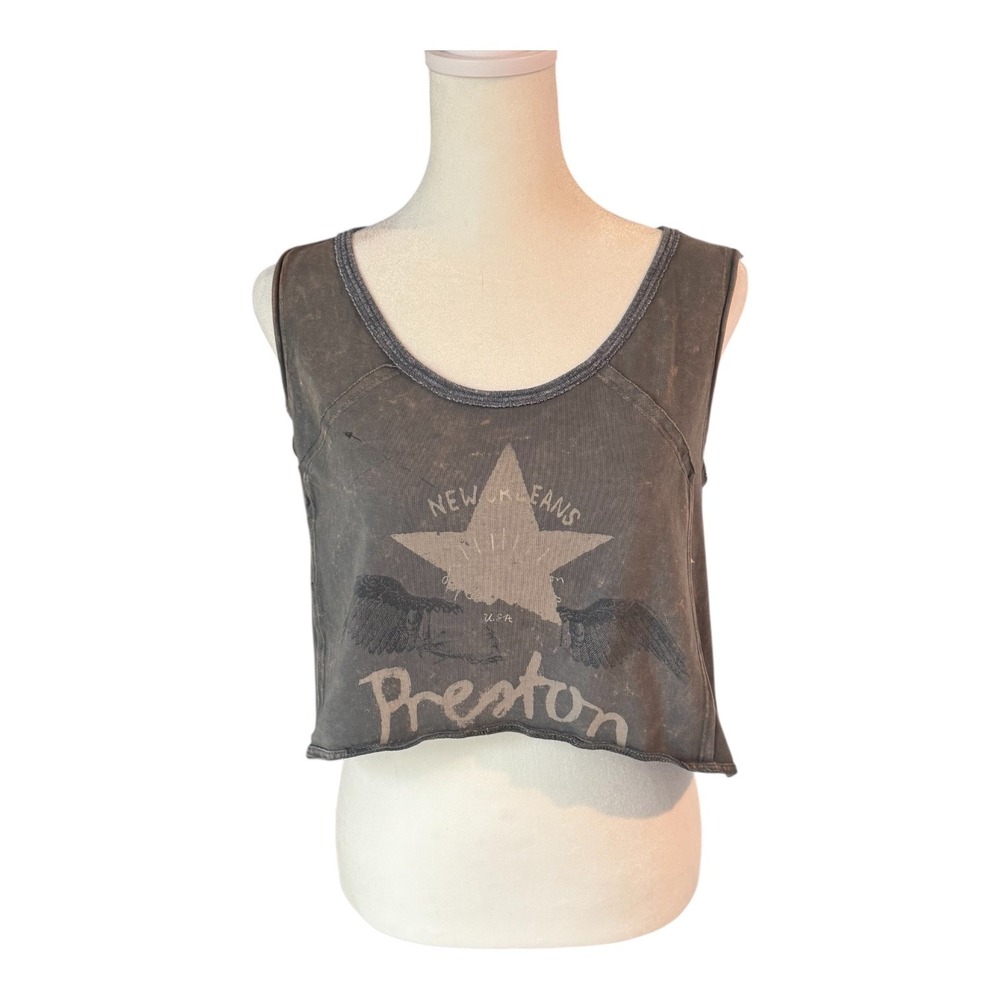 We The Free Preston Tank Top S Black Distressed Graphic Cropped Grunge Y2K Layer